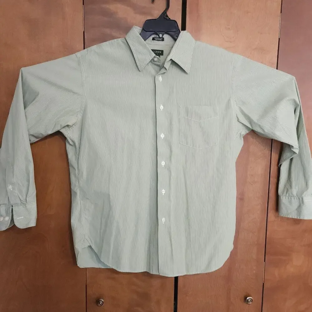 J Crew Mens Light Green Pinstripe Dress Shirt Size Large 16 16 1/2 Cotton‎